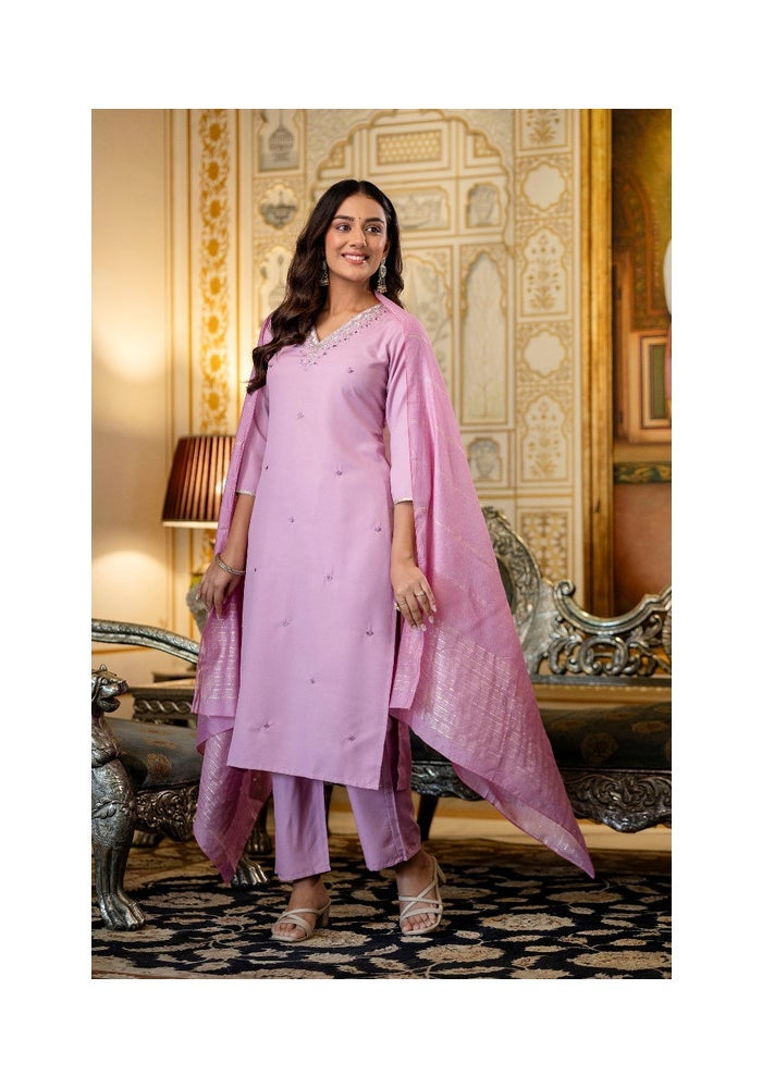 Malishka Export Embroidered Pink Kurta Pant Set for Women - Image 4